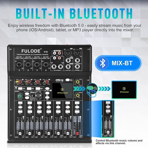 وحدة تحكم خلط صوت DJ بـ 4 قنوات مع 256DSP، لوحة مزج صوت موسيقى صغيرة تدعم إدخال الكمبيوتر USB Bluetooth MP3، طاقة فانتوم 48 فولت ووظيفة الوسادة لتسجيل بث الاستوديو in Kuwait