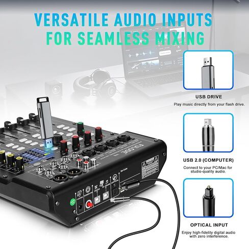وحدة تحكم خلط صوت DJ بـ 4 قنوات مع 256DSP، لوحة مزج صوت موسيقى صغيرة تدعم إدخال الكمبيوتر USB Bluetooth MP3، طاقة فانتوم 48 فولت ووظيفة الوسادة لتسجيل بث الاستوديو in Kuwait