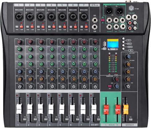 وحدة تحكم خلاط صوت 8 قنوات - خلاط استوديو تسجيل USB بلوتوث مع ريفيرب FX | طاقة فانتوم 48 فولت ومشغل MP3 | لايف دي جي كاريوكي in Kuwait