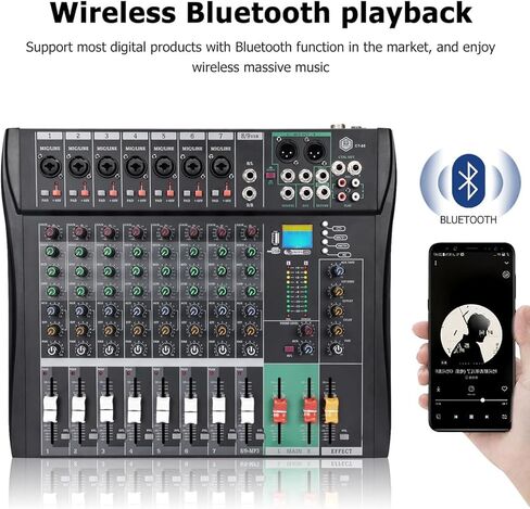 وحدة تحكم خلاط صوت 8 قنوات - خلاط استوديو تسجيل USB بلوتوث مع ريفيرب FX | طاقة فانتوم 48 فولت ومشغل MP3 | لايف دي جي كاريوكي in Kuwait