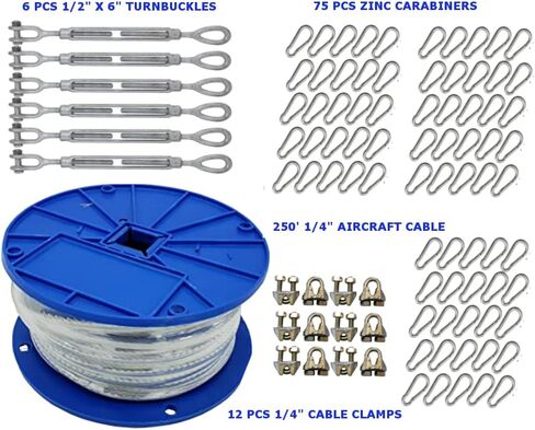 Jones Sports X-Heavy Duty Indoor/Outdoor Cable Kit for Baseball Softball Batting Cage Net with 1/2" turnbuckles, 1/4" Cable Clamps, and zinc snap Clips in Saudi Arabia