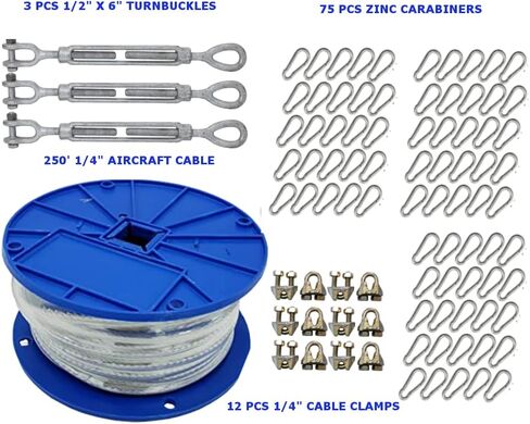 Jones Sports X-Heavy Duty Indoor/Outdoor Cable Kit for Baseball Softball Batting Cage Net with 1/2" turnbuckles, 1/4" Cable Clamps, and zinc snap Clips in Saudi Arabia