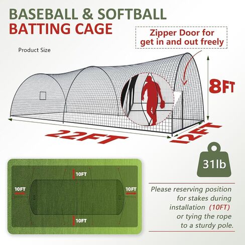 Baseball Batting Cage - 30x13x9FT Softball Batting Cage Net for Backyard with Pitching Hole, 12.7mm Fibreglass Pole Baseball Practice Pitching Net Training Equipment in Saudi Arabia