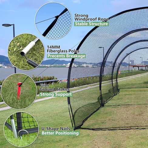 Baseball Batting Cage - 30x13x9FT Softball Batting Cage Net for Backyard with Pitching Hole, 12.7mm Fibreglass Pole Baseball Practice Pitching Net Training Equipment in Saudi Arabia