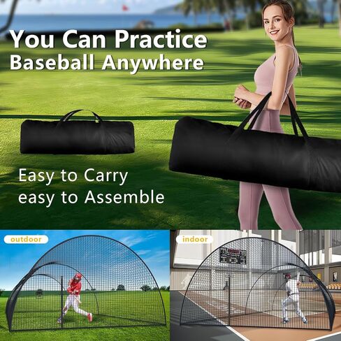 Baseball Batting Cage - 30x13x9FT Softball Batting Cage Net for Backyard with Pitching Hole, 12.7mm Fibreglass Pole Baseball Practice Pitching Net Training Equipment in Saudi Arabia