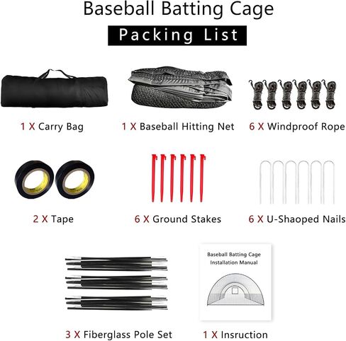 Baseball Batting Cage - 30x13x9FT Softball Batting Cage Net for Backyard with Pitching Hole, 12.7mm Fibreglass Pole Baseball Practice Pitching Net Training Equipment in Saudi Arabia