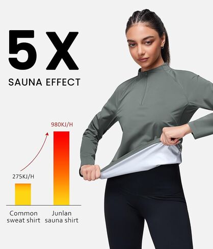 Junlan Sauna Shirt for Women - Long Sleeves Waist Trainer Vest for Gym Workout in Kuwait