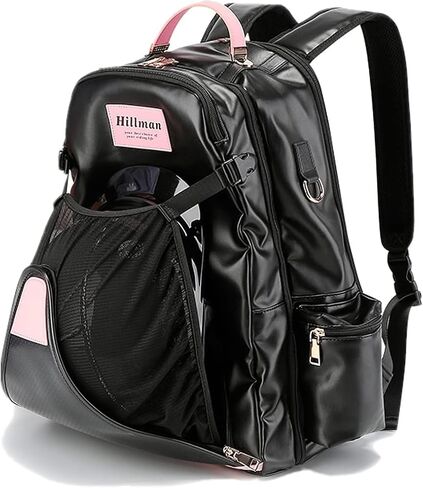 PU Leather Equestrian Backpack with Helmet Holder,Boot Bag Equestrian Horse Riding Bag,Waterproof Large Capacity Equestrian Helmet Bag (Black&Pink) in Saudi Arabia