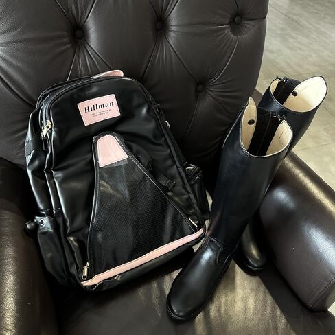 PU Leather Equestrian Backpack with Helmet Holder,Boot Bag Equestrian Horse Riding Bag,Waterproof Large Capacity Equestrian Helmet Bag (Black&Pink) in Saudi Arabia