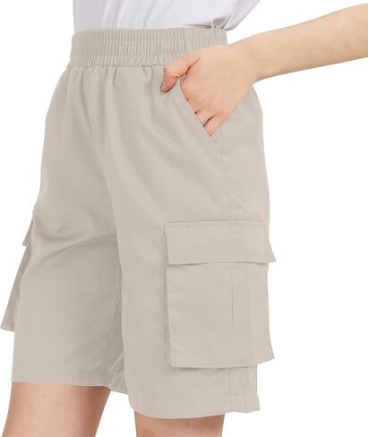 برمودا البضائع عرق السراويل للنساء مرونة عالية الخصر طول الركبة السراويل مع جيوب السراويل القصيرة المشي لمسافات طويلة غير رسمية in Saudi Arabia