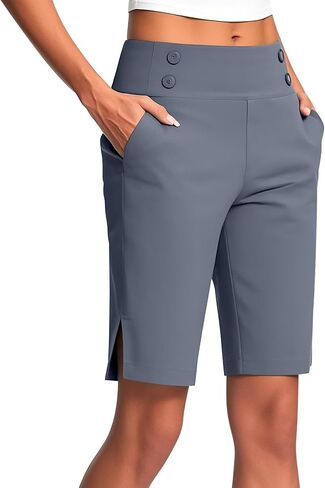 Womens Bermuda Shorts Summer Knee Length High Waisted Stretchy Casual Lightweight Yoga Work Pants with Pockets 2025 in Saudi Arabia