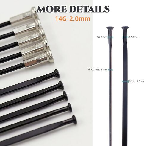 Bicycle Spoke Straight Pull 14G 2.0mm Flat Bladed Bike Spokes Bicycle Bikes Replacement Spoke for MTB Road Bikes CR/AK/EQ in Kuwait