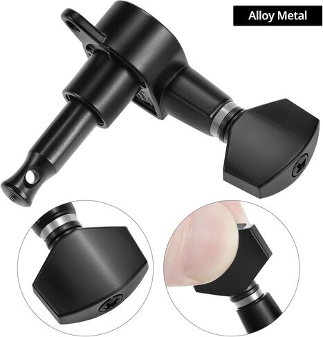 QWORK 6R Guitar Tuner Pegs - 6 Pieces Black Alloy Metal Sealed Tuning Pegs for Acoustic & Electric Guitars in Saudi Arabia