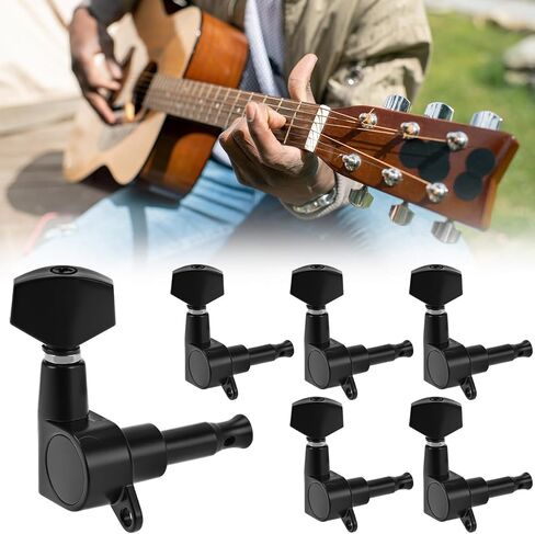 QWORK 6R Guitar Tuner Pegs - 6 Pieces Black Alloy Metal Sealed Tuning Pegs for Acoustic & Electric Guitars in Saudi Arabia