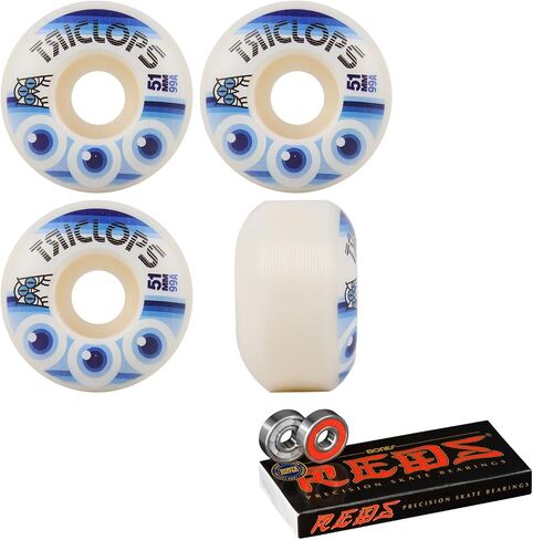 Triclops Skateboard Wheels Third Eye 51mm 99A White with Bones Reds Bearings in Saudi Arabia