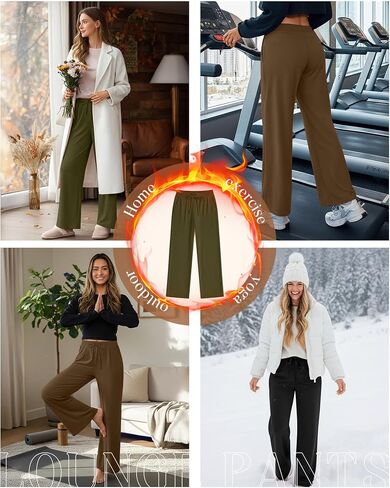 3 Pack Women's Wide Leg Lounge Pants, Fleece Sweatpants Casual Thermal Drawstring Yoga Pants with Pockets in Saudi Arabia