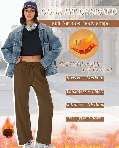 3 Pack Women's Wide Leg Lounge Pants, Fleece Sweatpants Casual Thermal Drawstring Yoga Pants with Pockets in Saudi Arabia