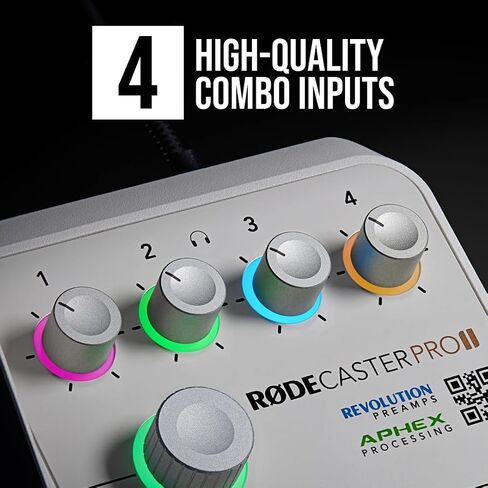 Rode RODECaster Pro 2 Audio Production Console with 4x PodMic Podcasting Microphones, PSA1+ Professional Boom Arms, Over-Ear Headphones, 32GB microSD Card, and 4x XLR Cables in Kuwait