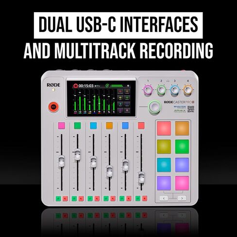وحدة تحكم إنتاج الصوت Rode RODECaster Pro 2 مع 4 ميكروفونات PodMic Podcasting، وأذرع PSA1+ الاحترافية، وسماعات رأس فوق الأذن، وبطاقة microSD سعة 32 جيجابايت، و4x كابلات XLR in Saudi Arabia