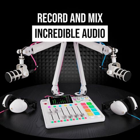 وحدة تحكم إنتاج الصوت Rode RODECaster Pro 2 مع 4 ميكروفونات PodMic Podcasting، وأذرع PSA1+ الاحترافية، وسماعات رأس فوق الأذن، وبطاقة microSD سعة 32 جيجابايت، و4x كابلات XLR in Saudi Arabia