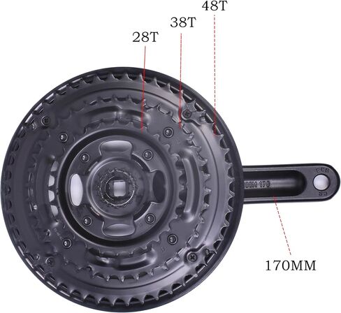 PROWHEEL Bicycle Crankset,42-34-24T/48-38-28T for 3x6/7/8Speed Universal Square Hole Crank Set 170MM Crank Arm for Mountain Bike in Saudi Arabia