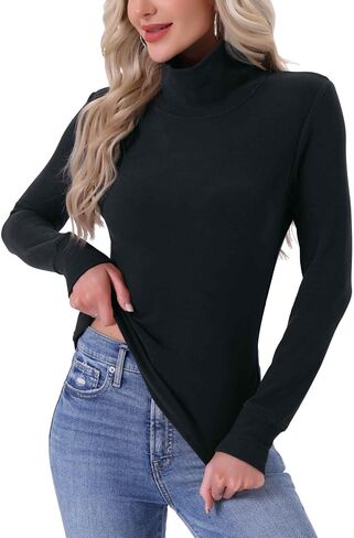cheibear Womens Turtleneck Tops Mock Turtle Long Sleeve Shirts Fall Winter Warm Undershirt Thermal Top Basic Layer in Saudi Arabia