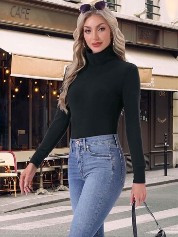 cheibear Womens Turtleneck Tops Mock Turtle Long Sleeve Shirts Fall Winter Warm Undershirt Thermal Top Basic Layer in Saudi Arabia