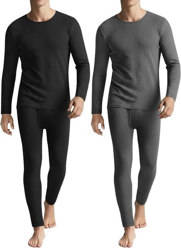 2 Set Men's Thermal Underwear, Waffle Knit Fleece Lined Shirts and Pants Warm Base Layer for Winter Cold Weather in Saudi Arabia