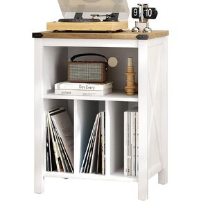 4 EVER WINNER Record Player Stand with Storage, Record Player Table with Open Shelf and Outlet Hole, Turntable Stand with 3 Divider Up to 160 Albums for Music Room, Bedroom, Living Room, Grey in Saudi Arabia