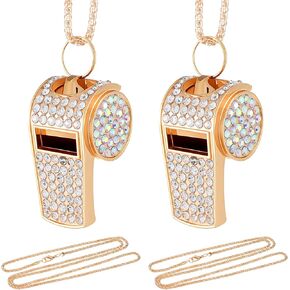 2 Pack Bling Rhinestone Whistles with Lanyard, Metal Whistle Emergency Sports Whistle, Accessories Loud Crisp Sound for Coach Captain Referee Teacher in Kuwait