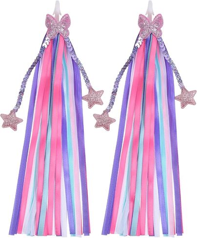 2 Pcs Rainbow Bike Streamers for Girls Boys, Colorful Handlebar Tassels Bicycle Accessories Scooter Bicycle Tricycle Handlebar Streamers Handle Bar Grips for Handlebars Fun Bike in Saudi Arabia