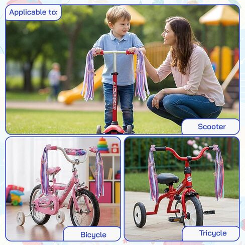 2 Pcs Rainbow Bike Streamers for Girls Boys, Colorful Handlebar Tassels Bicycle Accessories Scooter Bicycle Tricycle Handlebar Streamers Handle Bar Grips for Handlebars Fun Bike in Saudi Arabia