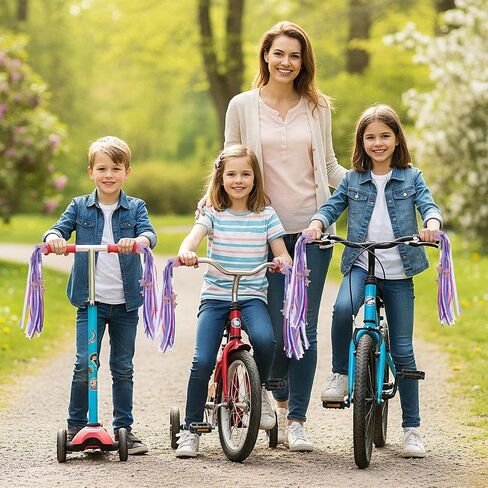 2 Pcs Rainbow Bike Streamers for Girls Boys, Colorful Handlebar Tassels Bicycle Accessories Scooter Bicycle Tricycle Handlebar Streamers Handle Bar Grips for Handlebars Fun Bike in Saudi Arabia