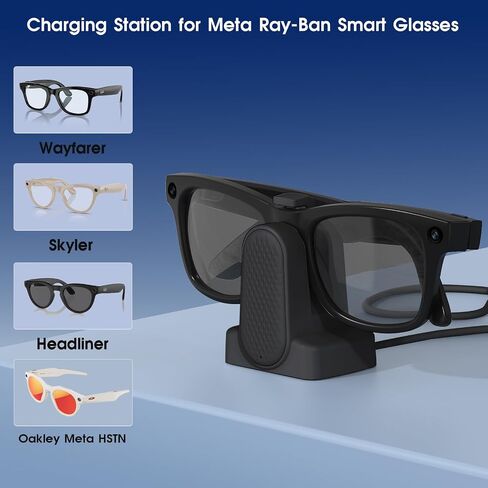 قاعدة شحن متوافقة مع نظارات Ray-Ban Meta الذكية Wayfarer/Skyler/Headliner/Meta HSTN Oakley، شاحن كابل USB-A قابل للشرب للسفر، نظارات ميتا الذكية مع محول in Kuwait