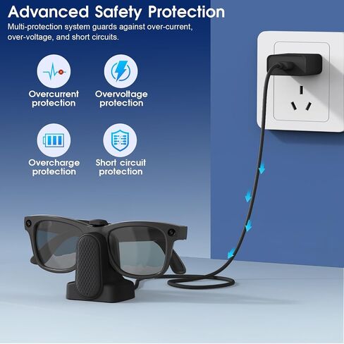 قاعدة شحن متوافقة مع نظارات Ray-Ban Meta الذكية Wayfarer/Skyler/Headliner/Meta HSTN Oakley، شاحن كابل USB-A قابل للشرب للسفر، نظارات ميتا الذكية مع محول in Kuwait