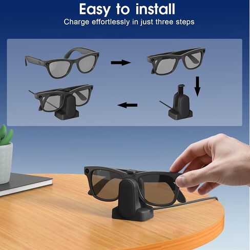 قاعدة شحن متوافقة مع نظارات Ray-Ban Meta الذكية Wayfarer/Skyler/Headliner/Meta HSTN Oakley، شاحن كابل USB-A قابل للشرب للسفر، نظارات ميتا الذكية مع محول in Kuwait