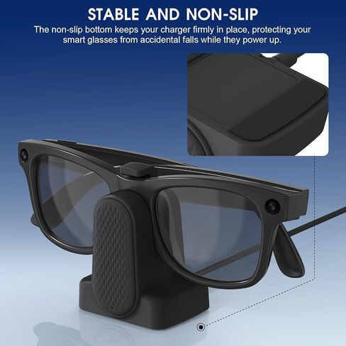 قاعدة شحن متوافقة مع نظارات Ray-Ban Meta الذكية Wayfarer/Skyler/Headliner/Meta HSTN Oakley، شاحن كابل USB-A قابل للشرب للسفر، نظارات ميتا الذكية مع محول in Kuwait