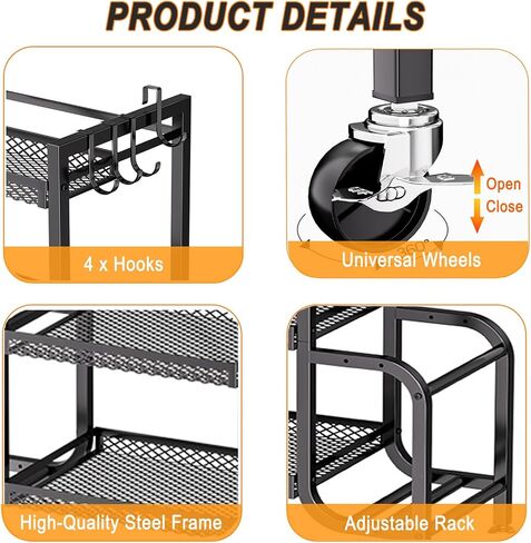 Dumbbell Rack, Adjustable Weight Rack with Hooks and Rolling Wheels, Workout Equipment Storage, Home Gym Storage for Dumbbell Yoga Mat Foam Roller Kettlebells Resistance Bands in Saudi Arabia