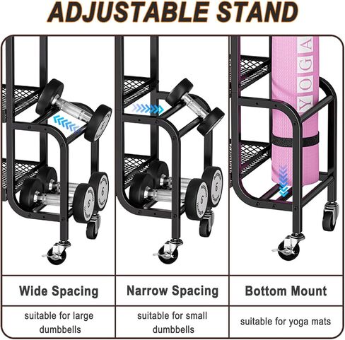 Dumbbell Rack, Adjustable Weight Rack with Hooks and Rolling Wheels, Workout Equipment Storage, Home Gym Storage for Dumbbell Yoga Mat Foam Roller Kettlebells Resistance Bands in Saudi Arabia