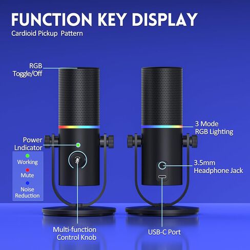 ميكروفون الألعاب، ميكروفون USB للكمبيوتر الشخصي، ميكروفون مكثف للتوصيل والتشغيل مع ضوء RGB، ميكروفون كمبيوتر مكتبي، التحكم في الكسب، الغناء، التسجيل، البث، البث الصوتي، PS4/5 والمؤتمرات in Saudi Arabia
