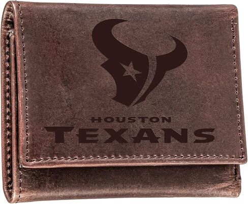 Team Sports America NFL Houston Texans Brown Wallet | Tri-Fold | Officially Licensed Stamped Logo | Made of Leather | Money and Card Organizer | Gift Box Included in Saudi Arabia