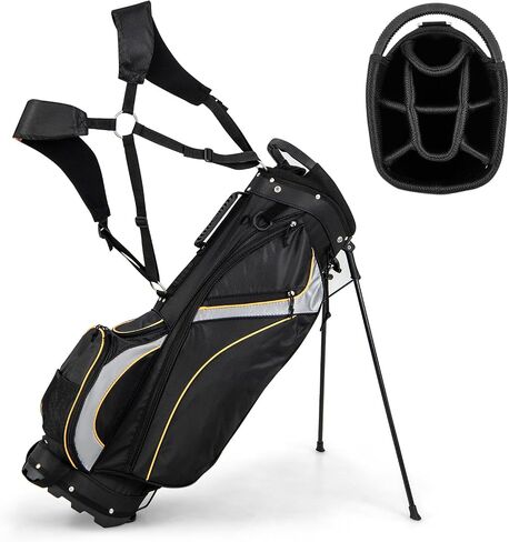 Goplus Golf Stand Bag, Golf Club Bag 8 Way Top Dividers, Cooler Bag, 7 Zippered Pockets, Adjustable Dual Strap, Rain Hood, 4.5LBS Lightweight Portable Golf Bag with Stand for Men Women in Saudi Arabia