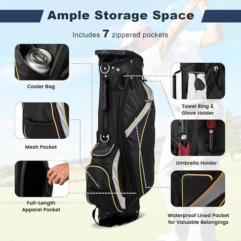 Goplus Golf Stand Bag, Golf Club Bag 8 Way Top Dividers, Cooler Bag, 7 Zippered Pockets, Adjustable Dual Strap, Rain Hood, 4.5LBS Lightweight Portable Golf Bag with Stand for Men Women in Saudi Arabia