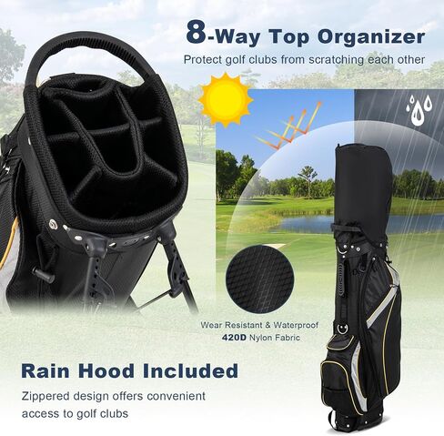 Goplus Golf Stand Bag, Golf Club Bag 8 Way Top Dividers, Cooler Bag, 7 Zippered Pockets, Adjustable Dual Strap, Rain Hood, 4.5LBS Lightweight Portable Golf Bag with Stand for Men Women in Saudi Arabia
