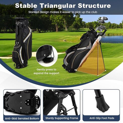Goplus Golf Stand Bag, Golf Club Bag 8 Way Top Dividers, Cooler Bag, 7 Zippered Pockets, Adjustable Dual Strap, Rain Hood, 4.5LBS Lightweight Portable Golf Bag with Stand for Men Women in Saudi Arabia