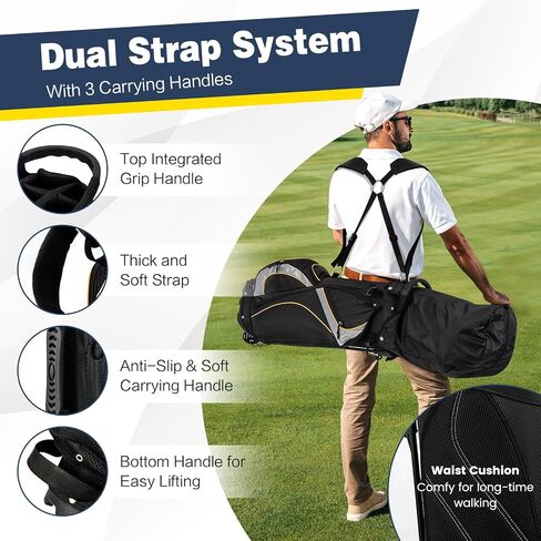 Goplus Golf Stand Bag, Golf Club Bag 8 Way Top Dividers, Cooler Bag, 7 Zippered Pockets, Adjustable Dual Strap, Rain Hood, 4.5LBS Lightweight Portable Golf Bag with Stand for Men Women in Saudi Arabia