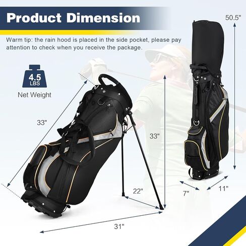 Goplus Golf Stand Bag, Golf Club Bag 8 Way Top Dividers, Cooler Bag, 7 Zippered Pockets, Adjustable Dual Strap, Rain Hood, 4.5LBS Lightweight Portable Golf Bag with Stand for Men Women in Saudi Arabia
