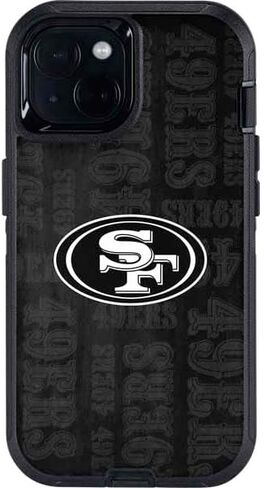 غلاف هاتف Skinit متوافق مع OtterBox Defender iPhone 13 - تصميم أبيض وأسود مرخص رسميًا من NFL San Franciso 49ers in Saudi Arabia