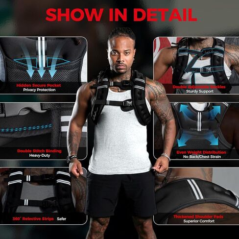 MIKOLO Weighted Vest, 8lb/12lb/16lb Weight Vest for Women & Men, Weight Vest with Reflective Stripe for Walking, Running, Strength Training & Workout(8lb) in Saudi Arabia