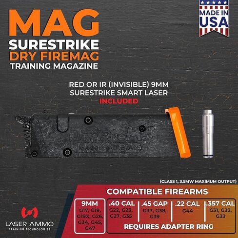 DRYFIREMAG + مجموعة تدريب SureStrike - Smart Dryfiremag مع ليزر تدريب Surestrike 9 مم (الفئة 1، الحد الأقصى للإخراج 3.5 ميجاوات) (اختر من بين اللون الأحمر أو غير المرئي) in Kuwait